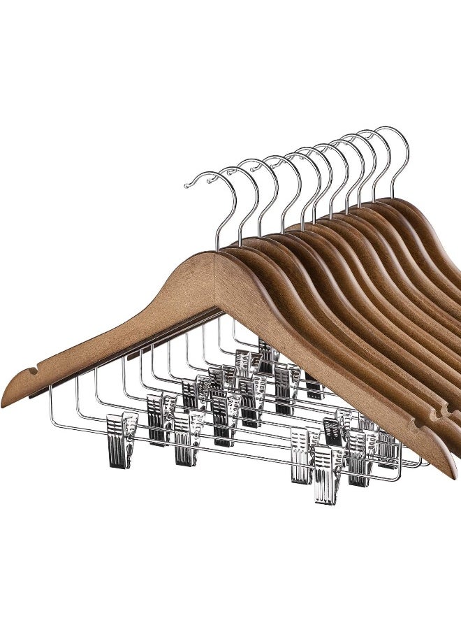 HOUSE DAY HOUSE DAY Wooden Hangers 12 Pack Hangers with Clips Wood Hangers Wooden Clothes Hanger Natural Smooth Finish Wooden Hanger Premium Wooden Hangers for Clothes Suit, Walnut  - Image 1