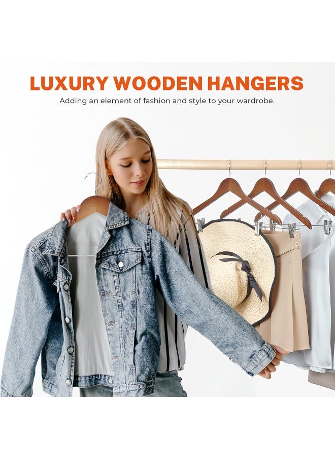 HOUSE DAY HOUSE DAY Wooden Hangers 12 Pack Hangers with Clips Wood Hangers Wooden Clothes Hanger Natural Smooth Finish Wooden Hanger Premium Wooden Hangers for Clothes Suit, Walnut  - Image 5