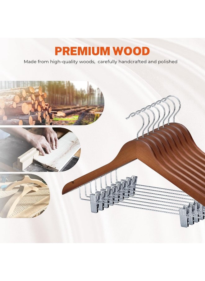 HOUSE DAY HOUSE DAY Wooden Hangers 12 Pack Hangers with Clips Wood Hangers Wooden Clothes Hanger Natural Smooth Finish Wooden Hanger Premium Wooden Hangers for Clothes Suit, Walnut  - Image 3