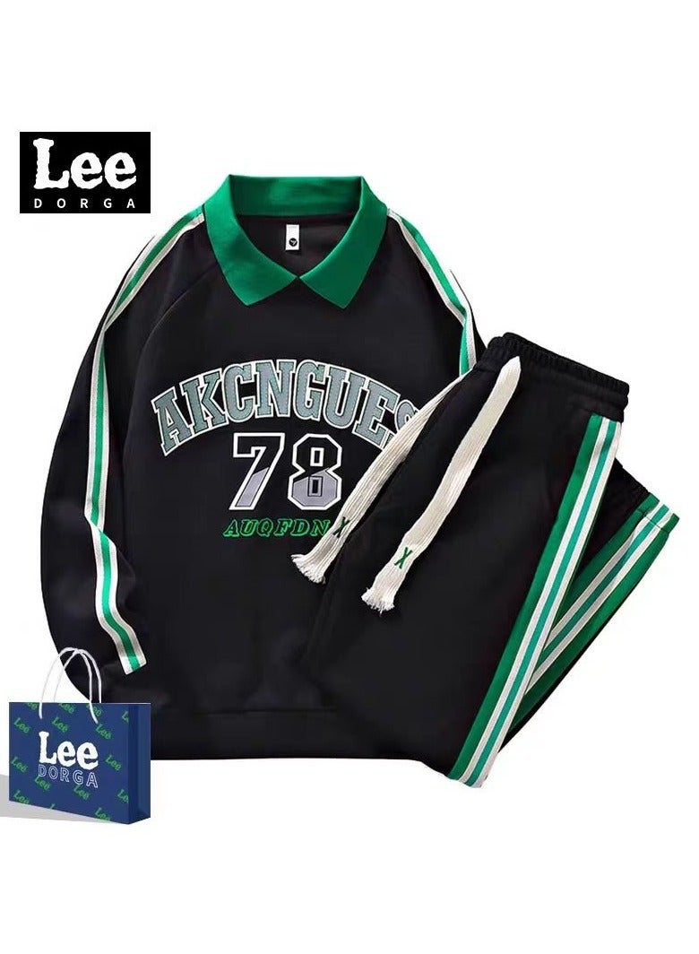 LEE Sweatshirt Set Loose Collar Long Sleeve Casual Sports Two Piece Set  - Image 1