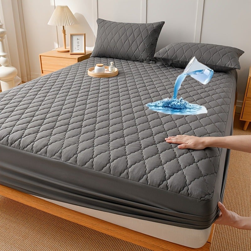 1pc Luxurious Ultra-Soft Comfortable Waterproof Bed Cover with Layered Quilted Sheets, Solid Color Full-Coverage Mattress Protector Suitable for Bedrooms And Hotels, for Single And Double Beds in Dormitories, Skin-Friendly, Breathable - Image 3