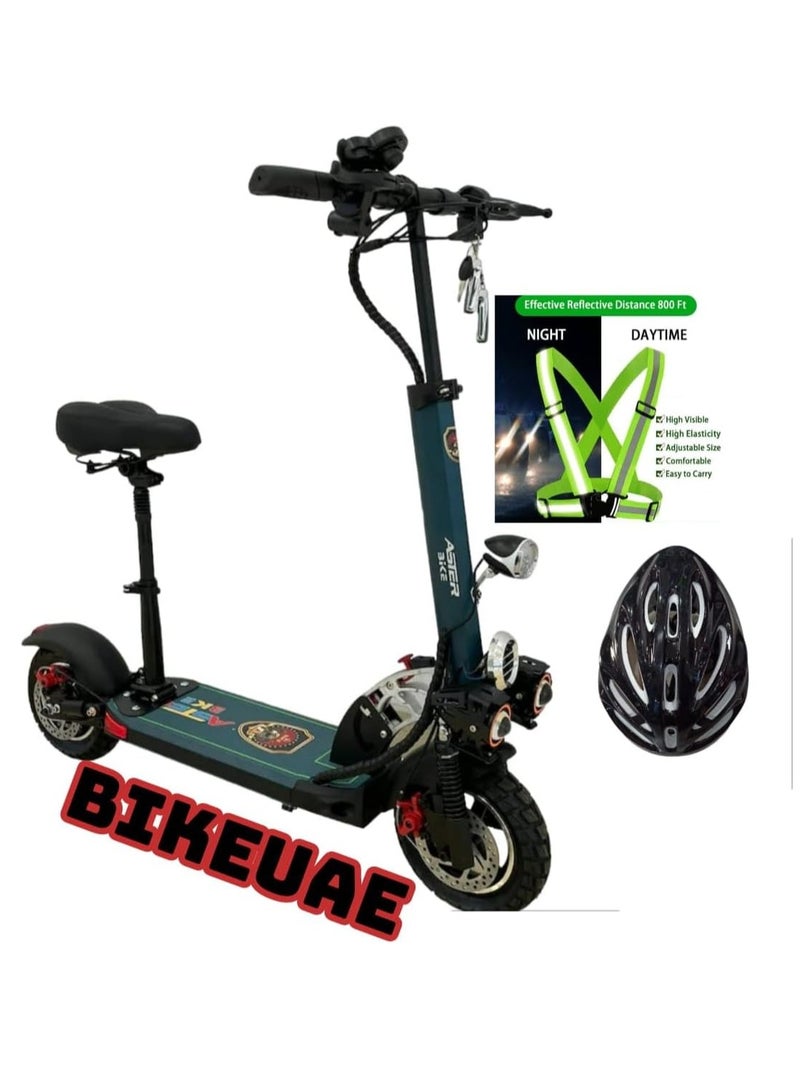 Aster Next Level E Scooter for Adults, Aster Bike E10 Pro Electric Scooter, has 10 inch off-road tires and is fully foldable. Range upto 40 to 50 km 48V 13AH Battery 2000W Motor With FREE Helmet and Safety Belt - Image 1