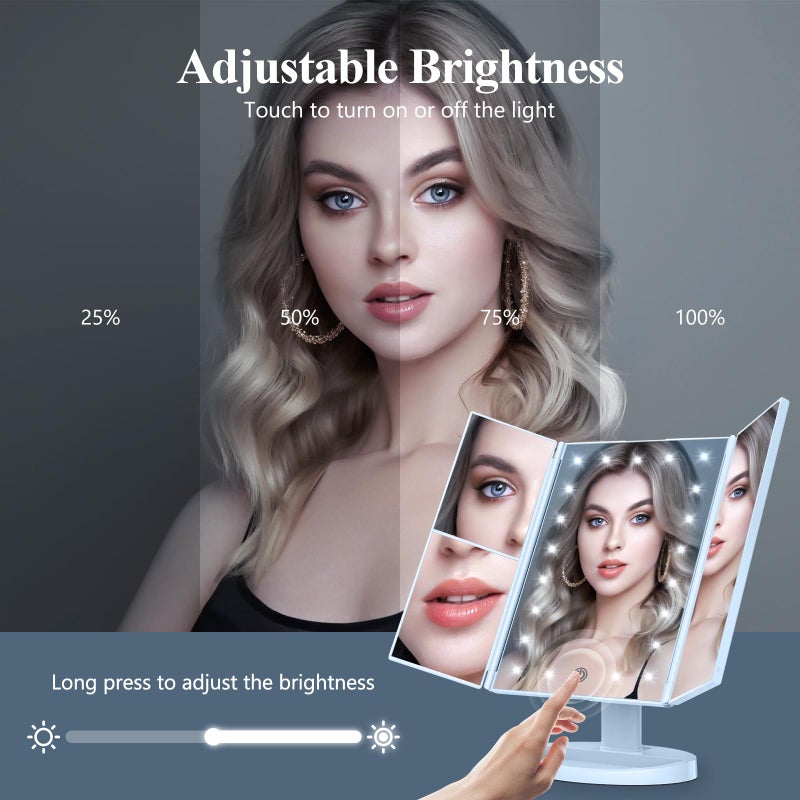 HUONUL Makeup Mirror, Vanity Mirror with Lights, 2X/3X/10X Magnification, Touch Control, Trifold Mirror, Dual Power Supply, Valentines Day Gifts for Her,Gifts for Women, Wife, Mom, Teengirls - Image 3