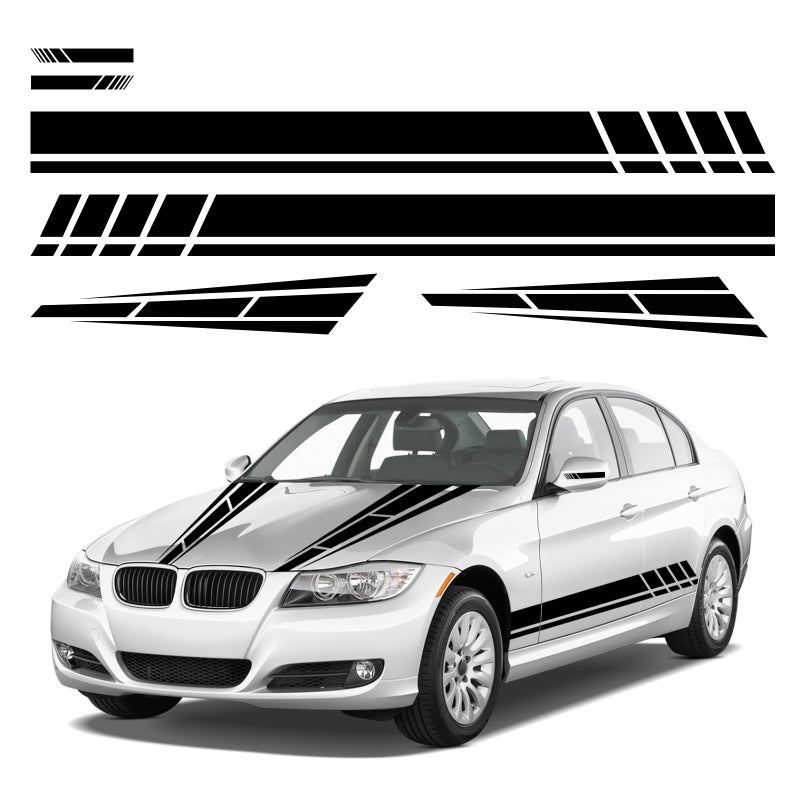 Dickno 6PCS Car Hood Stripe Sticker Vinyl Auto Body Side Rearview Mirror Decal Sports Racing Stripe Graphic Decal Stickers Universal Vehicle Exterior DIY Decoration Accessories Black - Image 3
