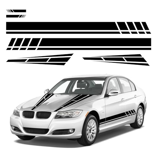 Dickno 6PCS Car Hood Stripe Sticker Vinyl Auto Body Side Rearview Mirror Decal Sports Racing Stripe Graphic Decal Stickers Universal Vehicle Exterior DIY Decoration Accessories Black - Image 1