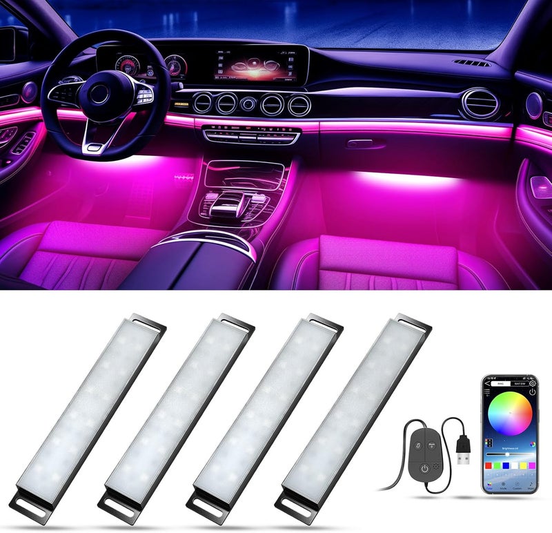 ضوء داخلي ذكي LED من هوناليا للسيارة مع التحكم بالتطبيق ومزامنة الموسيقى وتغيير الألوان RGB، شريط ضوء متعدد الألوان نيون صلب للديكور الداخلي للسيارة مع منفذ USB للنساء والرجال والأصدق��ء، DC 5V - Image 1