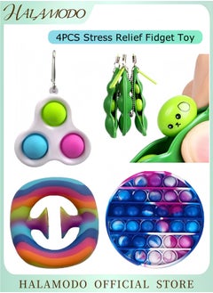 HALAMODO 4PCS Snapperz Rainbow Fidget Toy Edamame Keychain Fidget Toys Simpl Dimpl Toy Set Squeeze Sensory Party Popper Noise Maker for Stress Relief  - Image 1