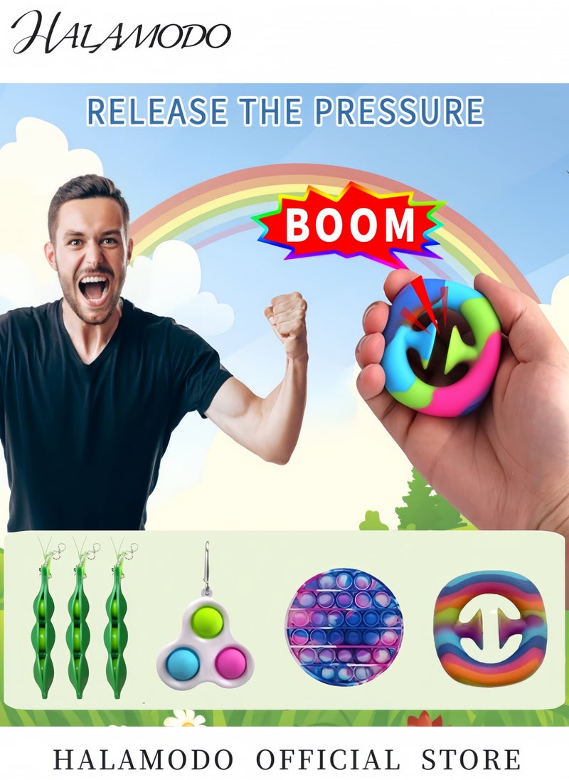 4PCS Snapperz Rainbow Fidget Toy Edamame Keychain Fidget Toys Simpl Dimpl Toy Set Squeeze Sensory Party Popper Noise Maker for Stress Relief