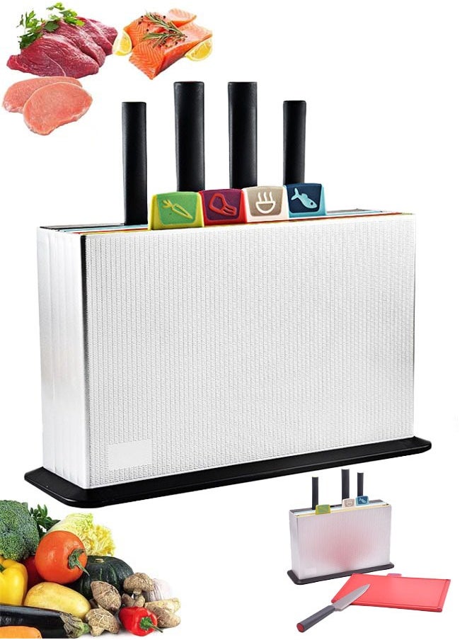 Arabest - Kitchen Cutting Board Set, Cutting Board and Knife Set with 4 Color Coded Chopping Boards & 4 Knives, Professional Index Chopping Board Set for Kitchen - Image 1
