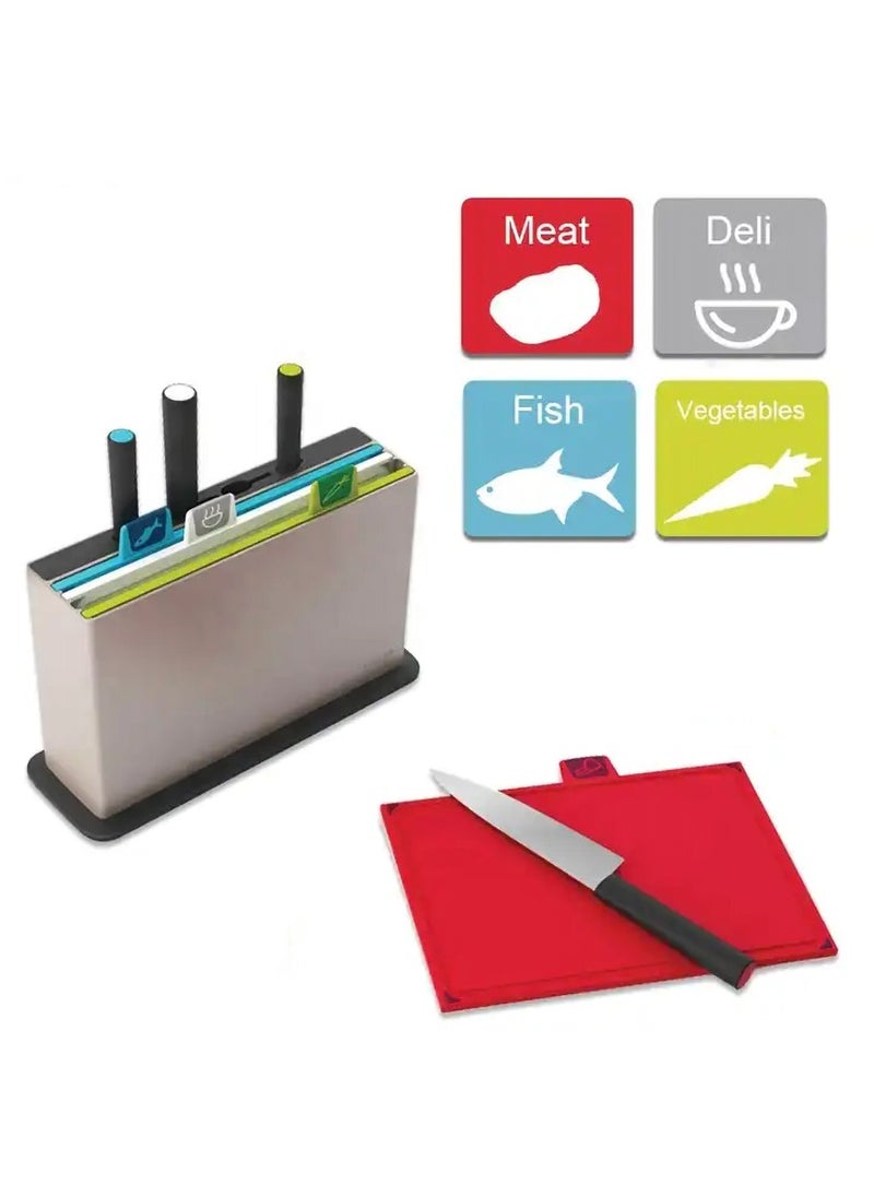 Arabest - Kitchen Cutting Board Set, Cutting Board and Knife Set with 4 Color Coded Chopping Boards & 4 Knives, Professional Index Chopping Board Set for Kitchen - Image 1