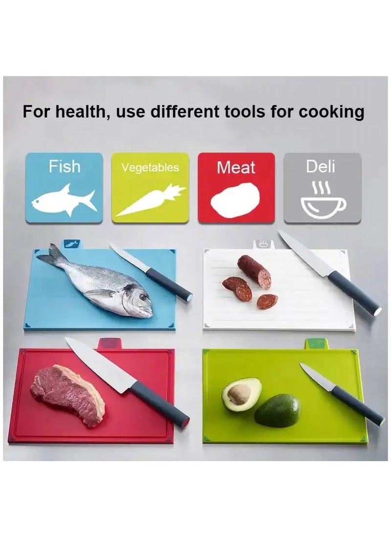 Arabest - Kitchen Cutting Board Set, Cutting Board and Knife Set with 4 Color Coded Chopping Boards & 4 Knives, Professional Index Chopping Board Set for Kitchen - Image 1