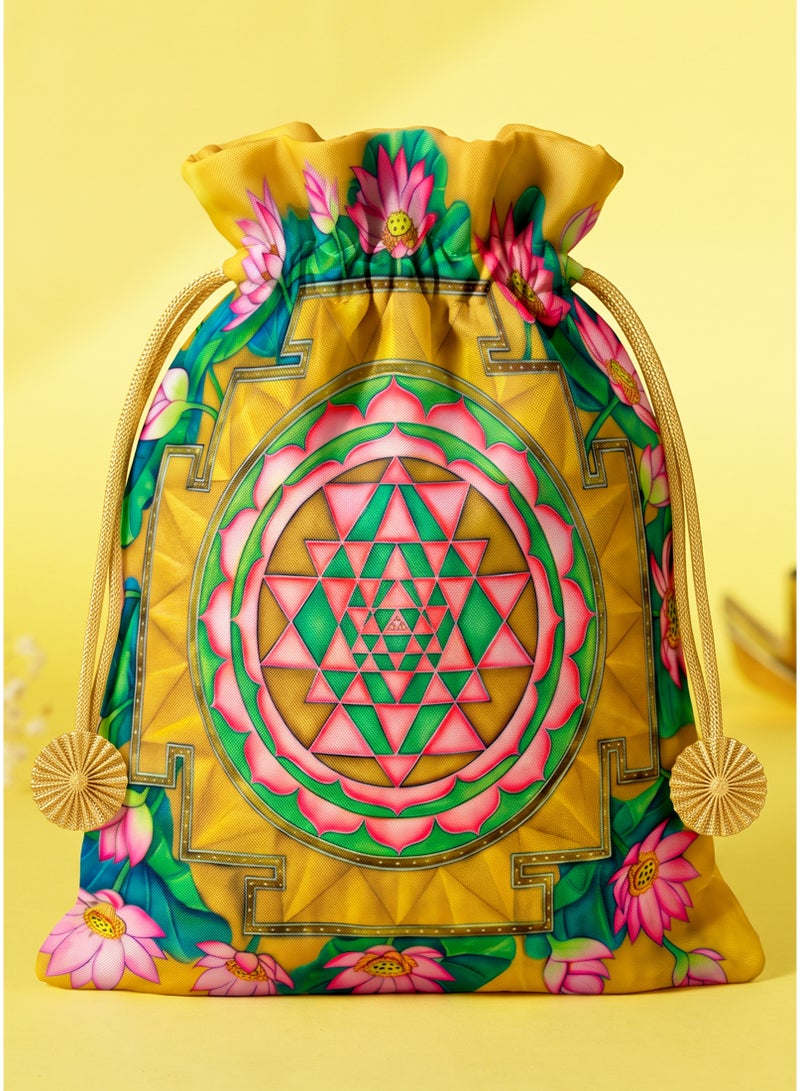Madhoor Sri Yantra Decorative Potli Gift Bag (Batwa) Multicolour for Wedding Favours, Pooja Items & Festive Gifting, 9 x 9 Inches, 1 Piece - Image 2