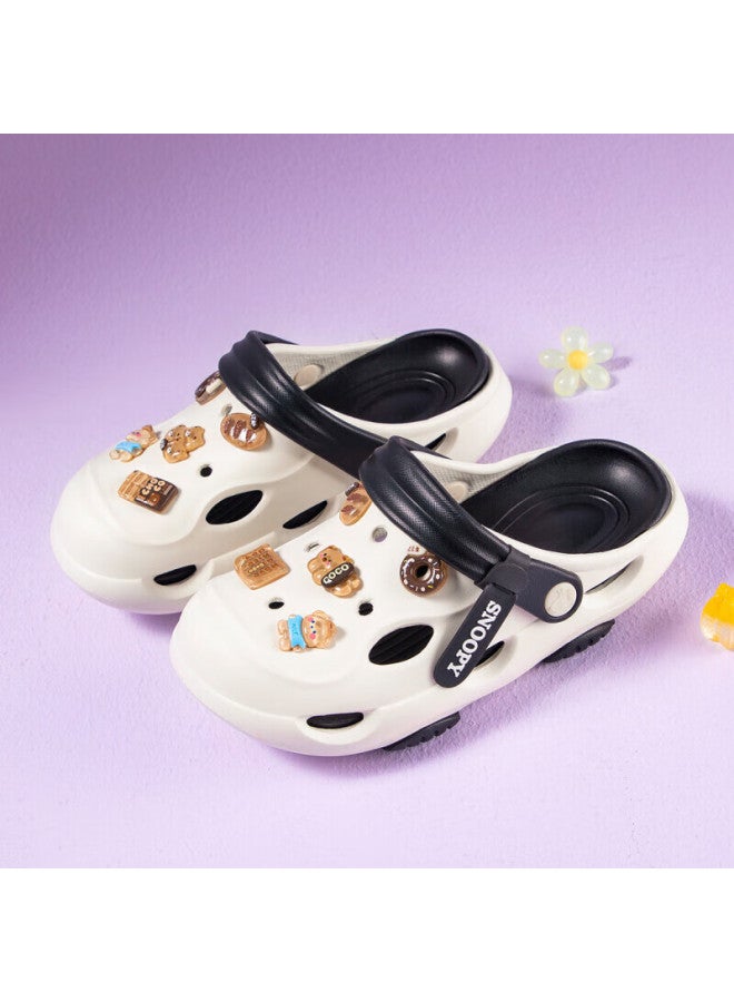 Snoopysnoopy Kids' Hollow Shoes Boys Soft Bottom Lightweight Slippers Girls Garden Shoes 1107 White Black Size 39 - Image 1