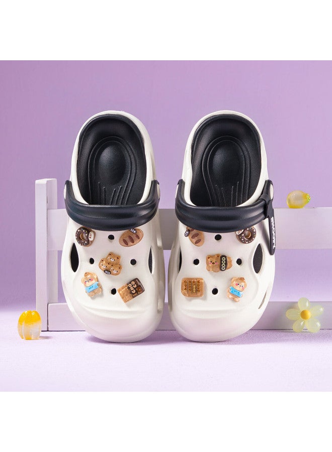 Snoopysnoopy Kids' Hollow Shoes Boys Soft Bottom Lightweight Slippers Girls Garden Shoes 1107 White Black Size 39 - Image 2