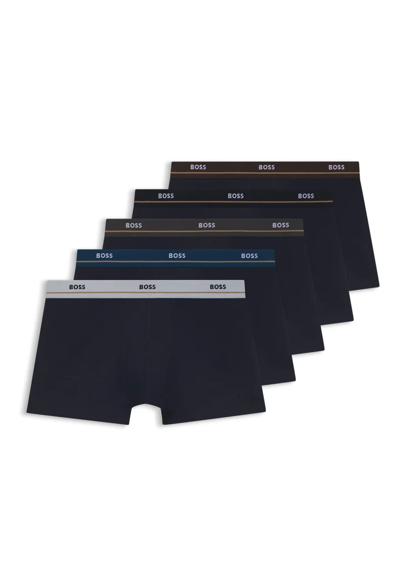 BOSS Five-pack of stretch-cotton trunks with logo waistbands
