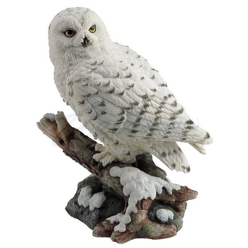 Veronese Design Snow Owl Perching on Branch Figurine