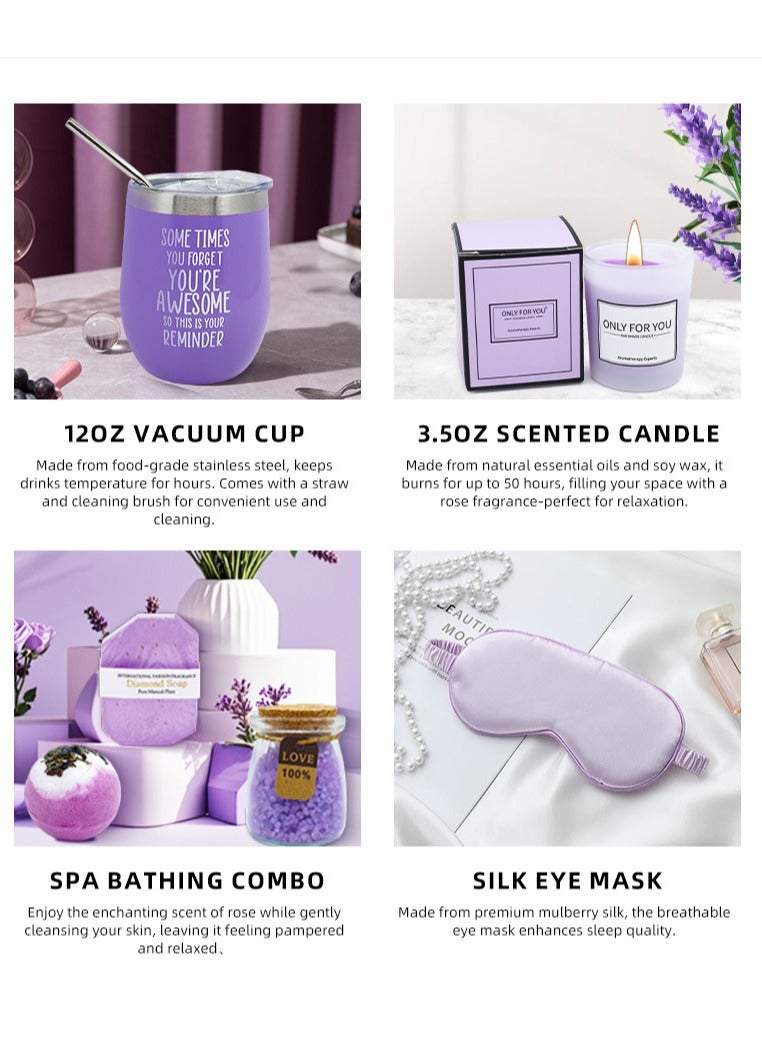 هومستر مجموعة هدايا فاكهة الخزامى للنساء، 7 مجموعة هدايا حمام PCS تشمل كوب التفريغ، ملح الحمام، صابون هاندمد، شموع معطرة، قنبلة الحمام، بطاقة، قناع العين في صندوق الهدايا، مجموعة هدايا سبا استرخاء، أفكار هدايا عيد ميلاد فريدة للنساء - Image 4