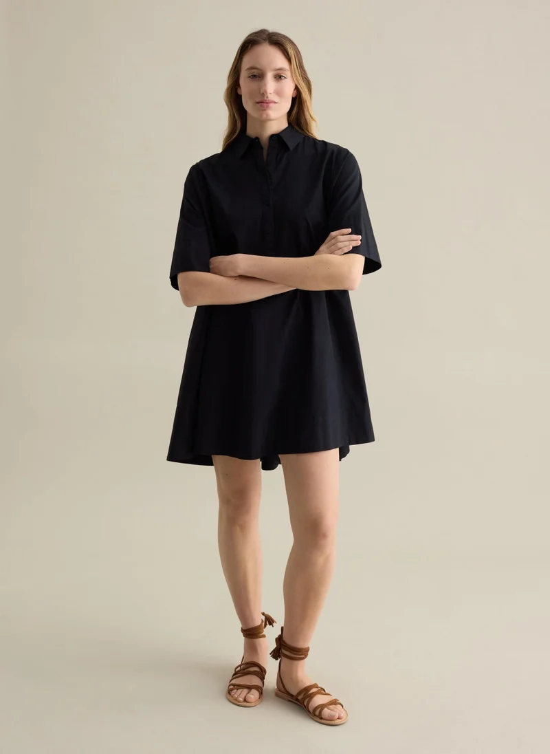 Ovs Black Cotton Shirt Dress With Zip Closure