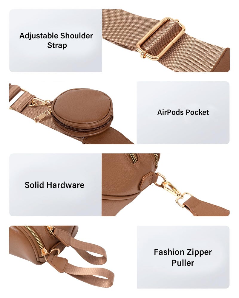 Valentoria Large Leather Crossbody Bags for Women Bum Bag Sling Bag Purse With Adjustable Strap Detachable Wallets Trendy Fashion Must Haves Cross body Bag (Coffee) - Image 5