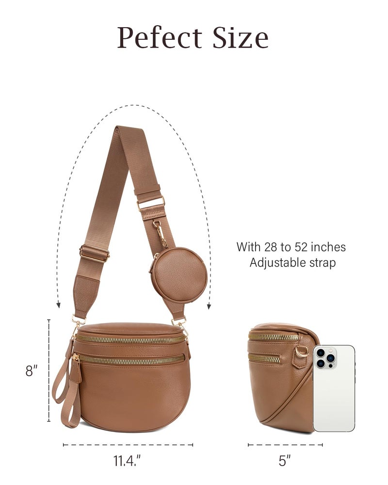 Valentoria Large Leather Crossbody Bags for Women Bum Bag Sling Bag Purse With Adjustable Strap Detachable Wallets Trendy Fashion Must Haves Cross body Bag (Coffee) - Image 4
