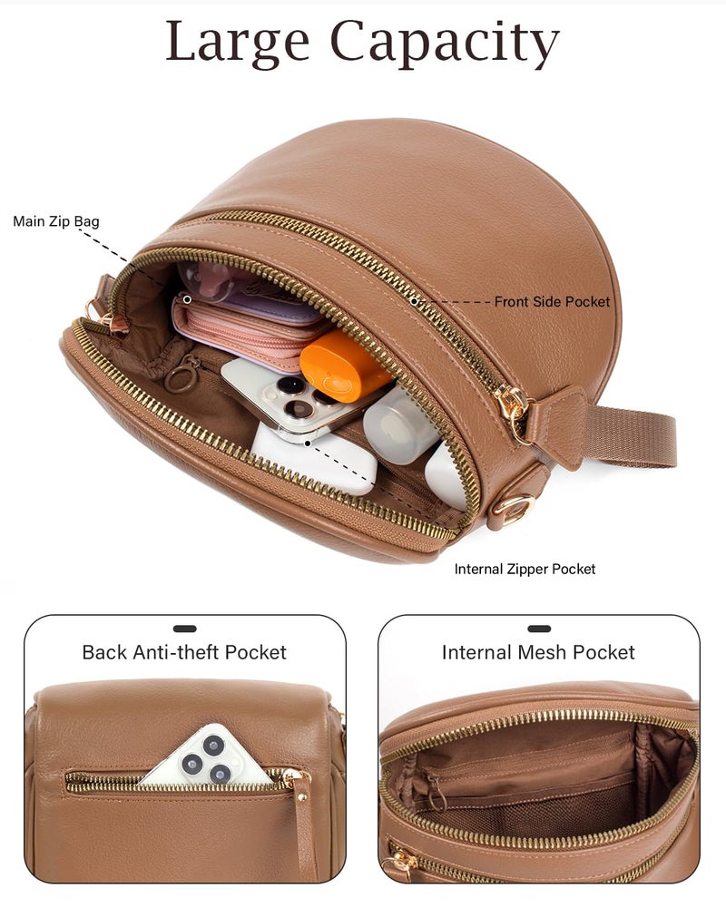 Valentoria Large Leather Crossbody Bags for Women Bum Bag Sling Bag Purse With Adjustable Strap Detachable Wallets Trendy Fashion Must Haves Cross body Bag (Coffee) - Image 3