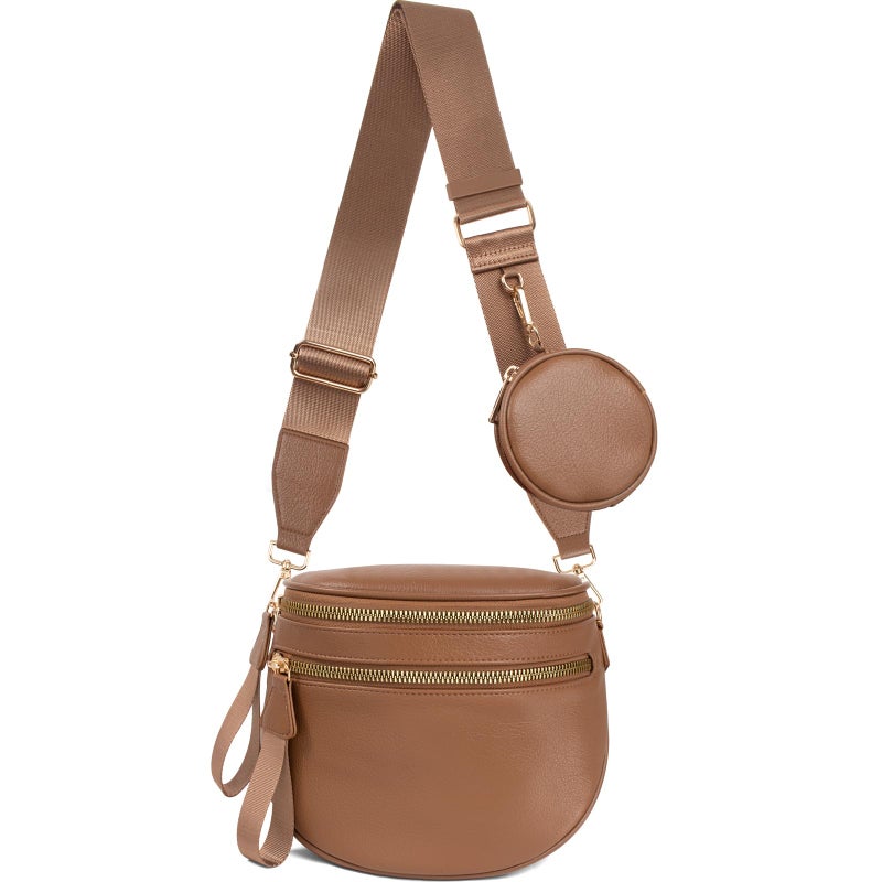 Valentoria Large Leather Crossbody Bags for Women Bum Bag Sling Bag Purse With Adjustable Strap Detachable Wallets Trendy Fashion Must Haves Cross body Bag (Coffee) - Image 1
