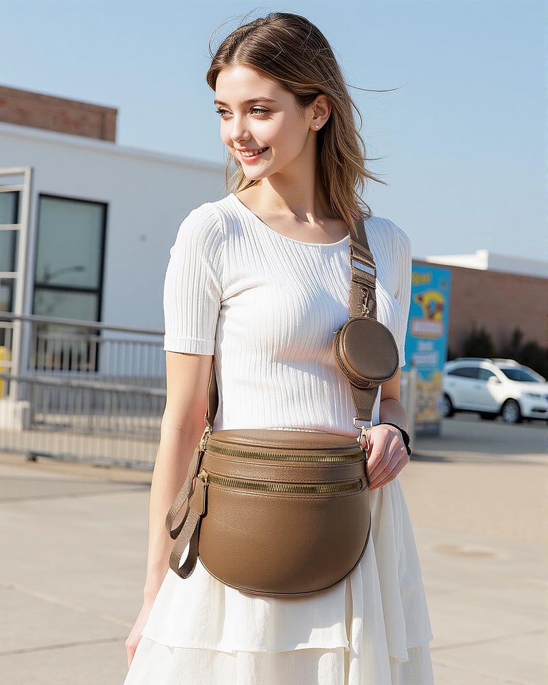 Valentoria Large Leather Crossbody Bags for Women Bum Bag Sling Bag Purse With Adjustable Strap Detachable Wallets Trendy Fashion Must Haves Cross body Bag (Coffee) - Image 2