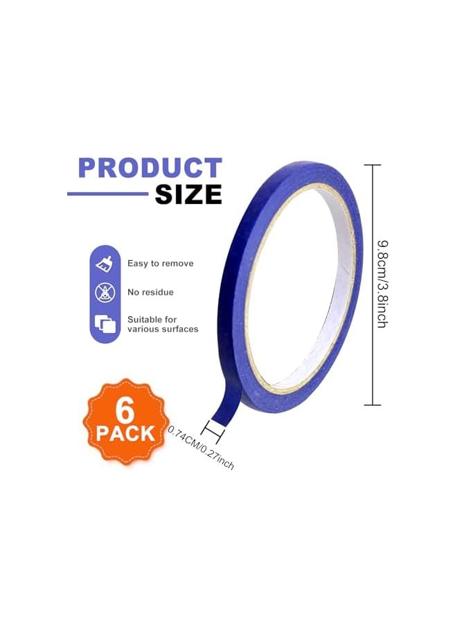 PROMASS - promass 6 Pack 0.27 Inch Blue Painters Tape,Easy Removal Thin Narrow Finishing Masking Tape Painting Tape Wall Tape,Good Adhesive and No Residue,132 Yards - Image 1