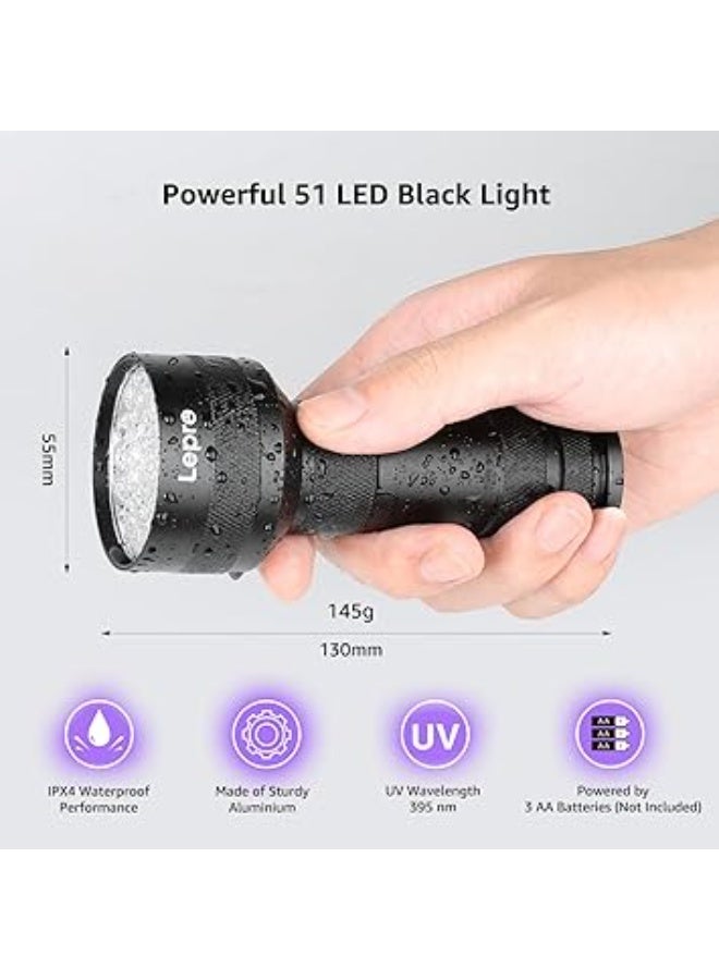 Lepro UV Flashlight, 51 LED UV Light Torch, Black-light Lights, 395nm Ultraviolet Flashlight, Blacklight Detector for Pet Urine, Stain, Bed Bugs, Scorpions, Banknote and More (Batteries Not Included) - Image 5
