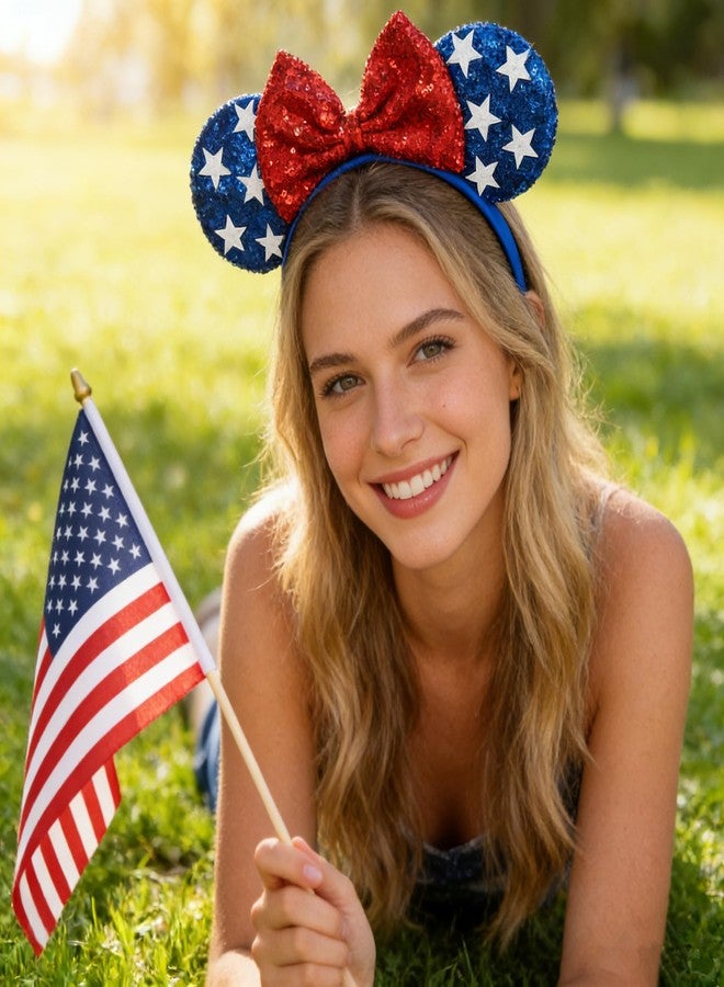 YOWOCAL طوق رأس YOWOCAL أزرق مزين بالترتر على شكل نجمة للبالغين، إكسسوارات شعر على شكل آذان فأر وطنية لحفلة الرابع من يوليو، ديكور زي اليوم الوطني - Image 4