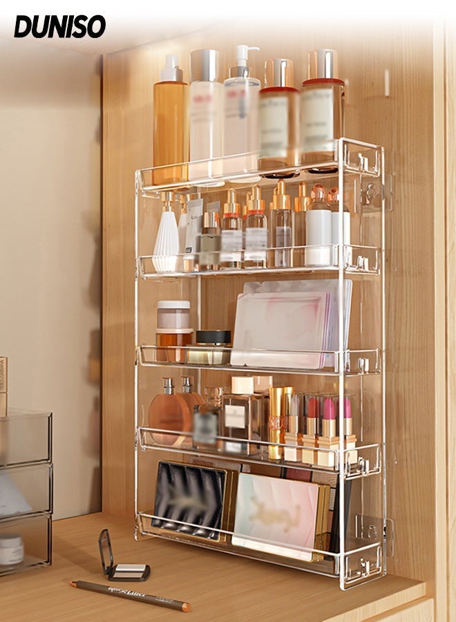 DUNISO 5 Tier Wall Mounted Bathroom Rack,Hangable Cosmetic Display Cases,Large Capacity Bathroom Organizer,Detachable Plastic Makeups Organizer,Not Easily Deformed, Sturdy and Durable,Suitable for Living Room, Kitchen, Bathroom - Image 1
