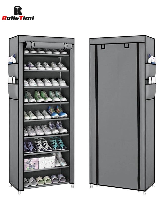 RollsTimi  10-Layer Shoe Rack with Dustproof Cover Grey/Black  - Image 3