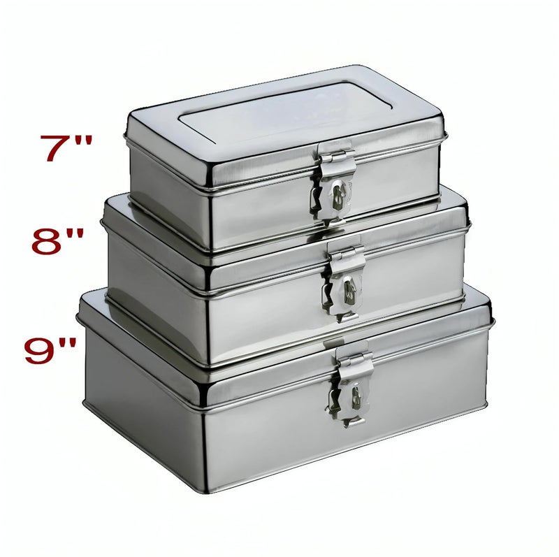 JAYCO Stainless Steel Storage Boxes/SS Puja Peti - Set of 3 (7"-8"-9"), Rounded Edges - Image 2