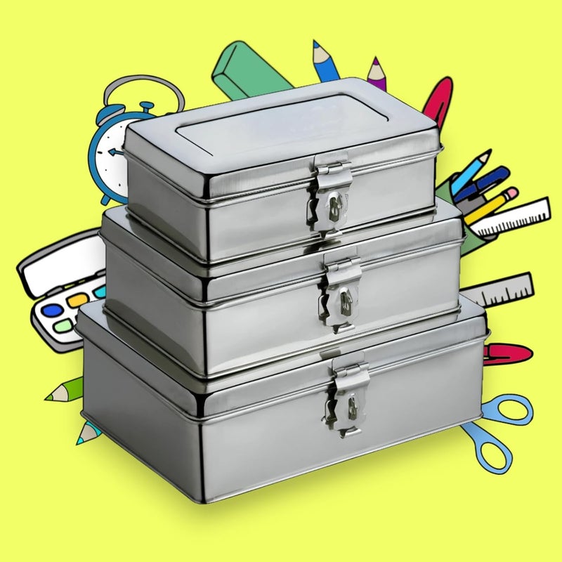 JAYCO Stainless Steel Storage Boxes/SS Puja Peti - Set of 3 (7"-8"-9"), Rounded Edges - Image 3