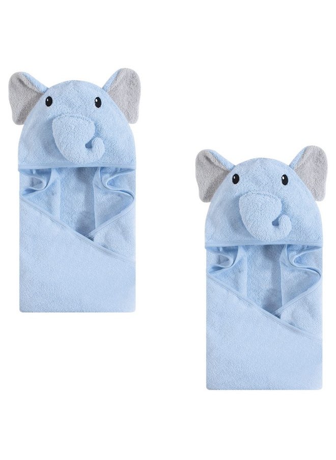 hudson baby - Hudson Baby Unisex Baby Cotton Animal Face Hooded Towel, Light Blue Elephant 2-Piece, One Size - Image 1