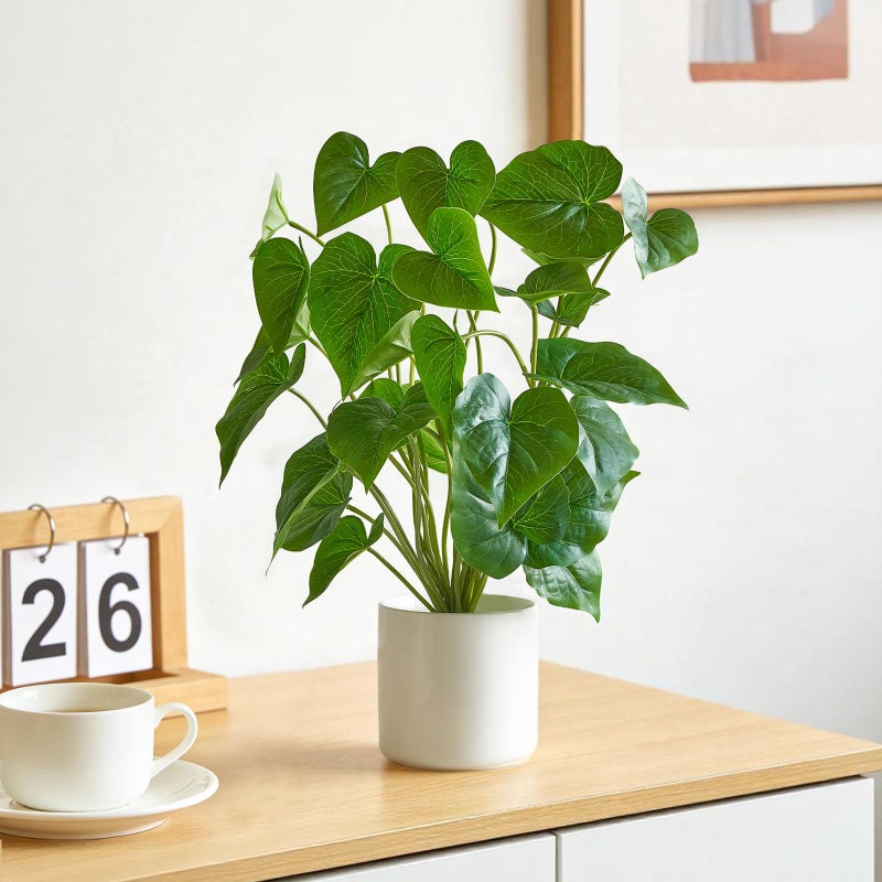 Mkono Fake Plants in Pot, 17" Potted Artificial Plants for Home Decor Indoor Faux Green Leaf Plant with Modern White Planter for Desk Shelf Office Room Decoration (White, Large) - Image 5