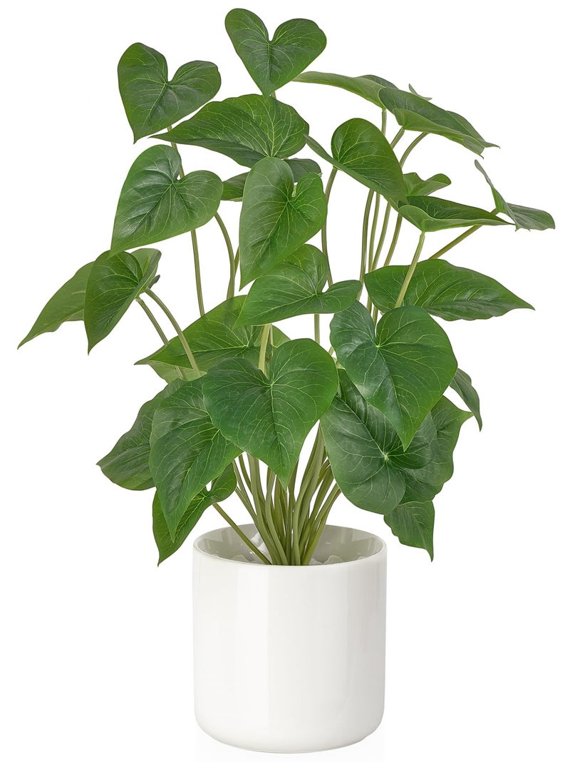 Mkono Fake Plants in Pot, 17" Potted Artificial Plants for Home Decor Indoor Faux Green Leaf Plant with Modern White Planter for Desk Shelf Office Room Decoration (White, Large) - Image 1