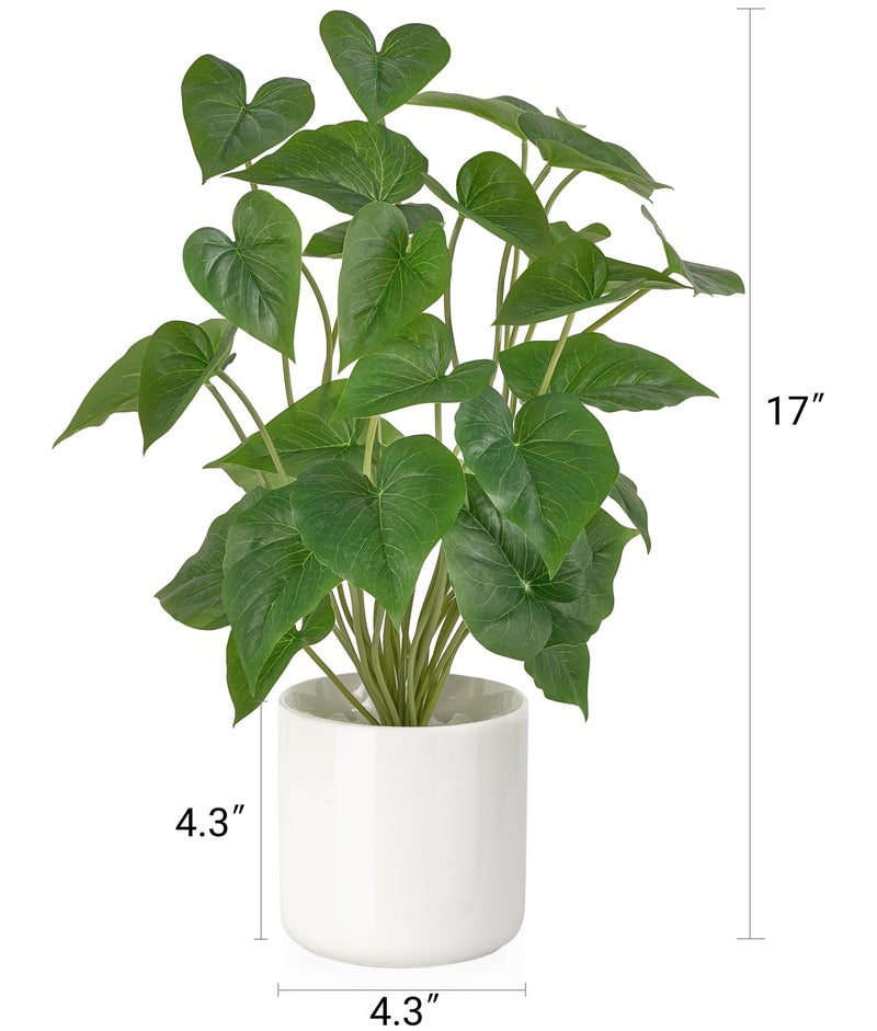Mkono Fake Plants in Pot, 17" Potted Artificial Plants for Home Decor Indoor Faux Green Leaf Plant with Modern White Planter for Desk Shelf Office Room Decoration (White, Large) - Image 3
