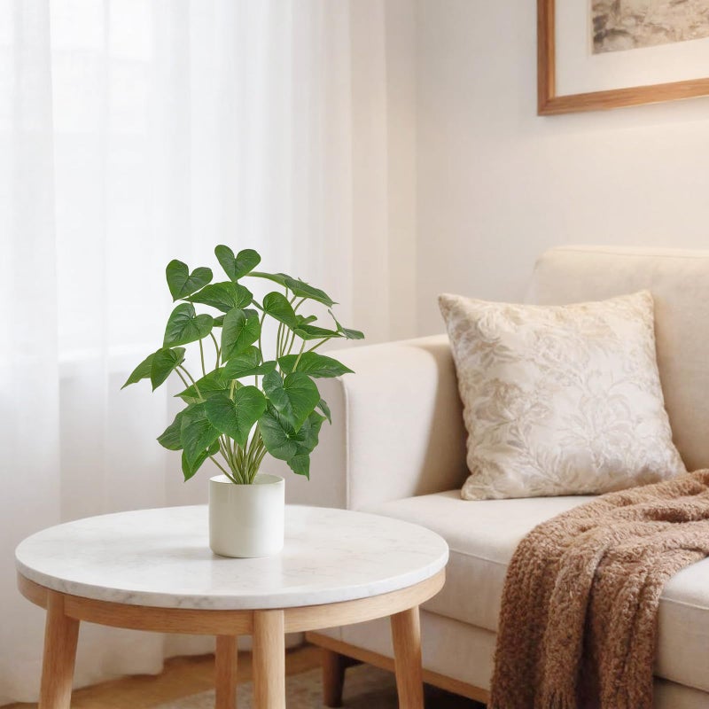 Mkono Fake Plants in Pot, 17" Potted Artificial Plants for Home Decor Indoor Faux Green Leaf Plant with Modern White Planter for Desk Shelf Office Room Decoration (White, Large) - Image 2