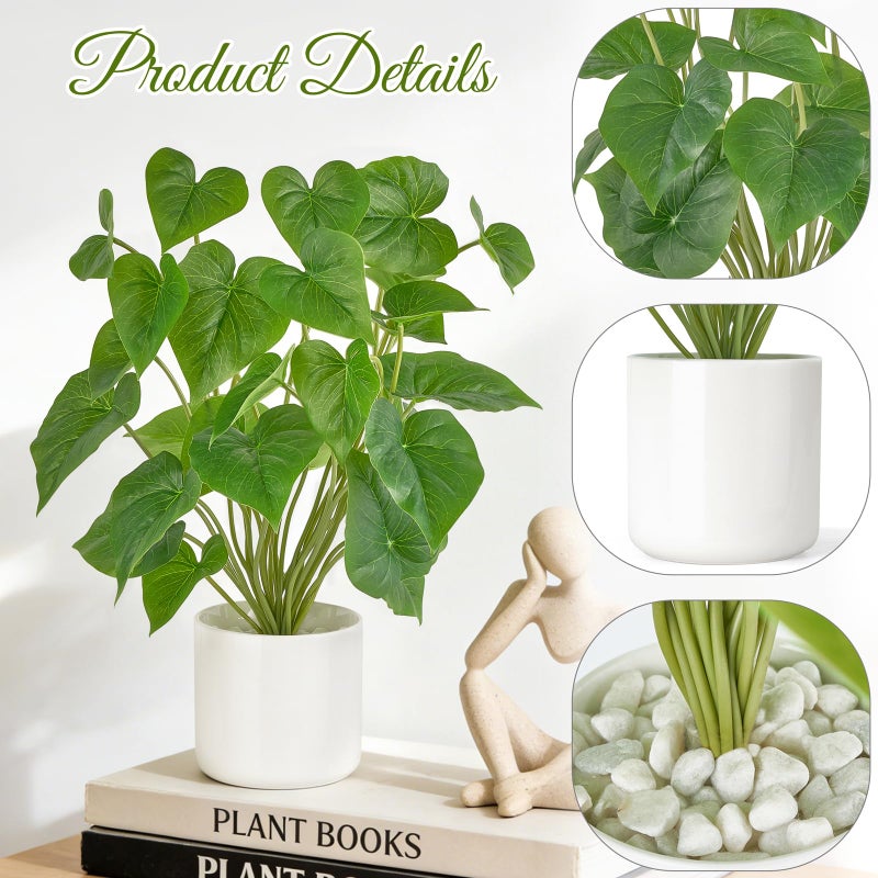 Mkono Fake Plants in Pot, 17" Potted Artificial Plants for Home Decor Indoor Faux Green Leaf Plant with Modern White Planter for Desk Shelf Office Room Decoration (White, Large) - Image 4