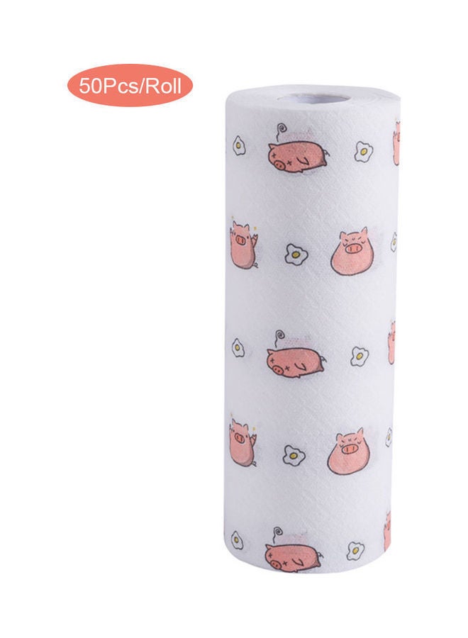 NIBEMINENT 50-Piece Roll Kitchen Printing Non-Woven Dishcloth Papers White/Pink 25x9cm - Image 1