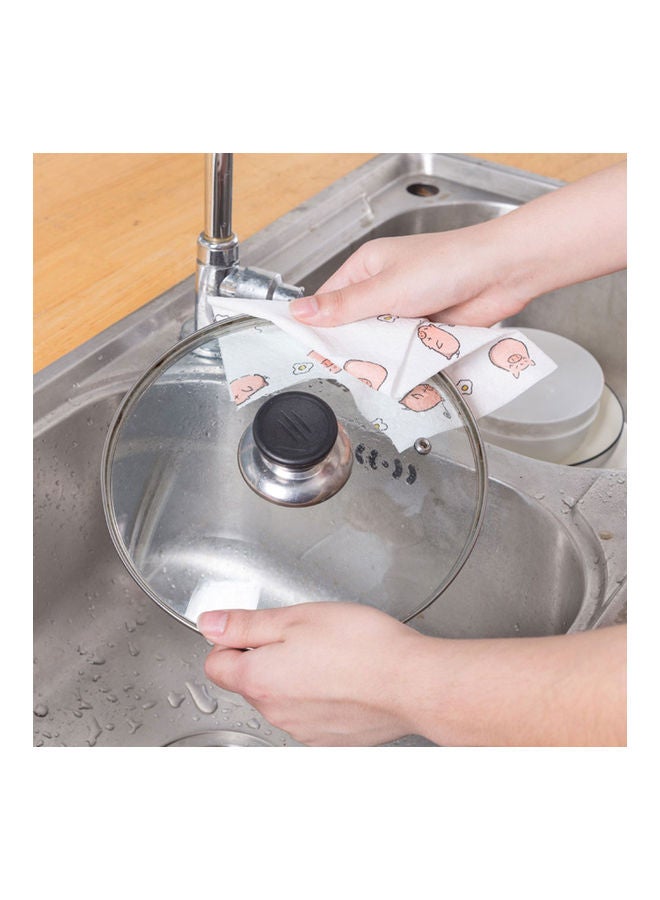 NIBEMINENT 50-Piece Roll Kitchen Printing Non-Woven Dishcloth Papers White/Pink 25x9cm - Image 5