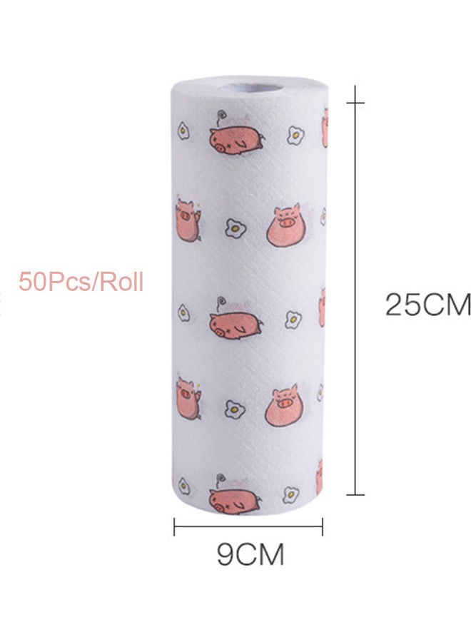 NIBEMINENT 50-Piece Roll Kitchen Printing Non-Woven Dishcloth Papers White/Pink 25x9cm - Image 2