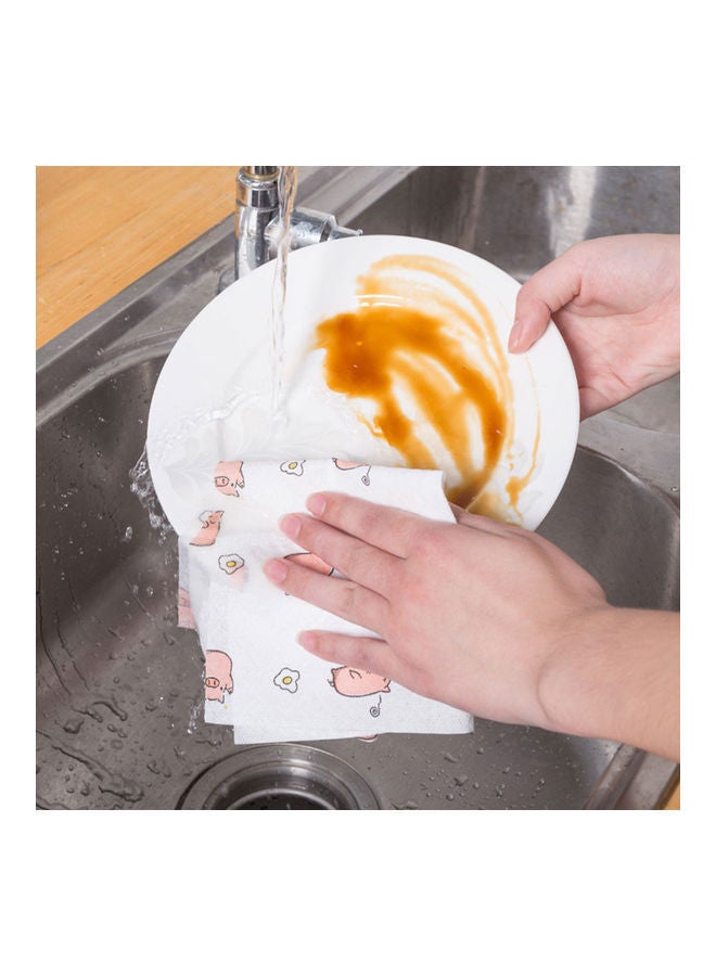 NIBEMINENT 50-Piece Roll Kitchen Printing Non-Woven Dishcloth Papers White/Pink 25x9cm - Image 4