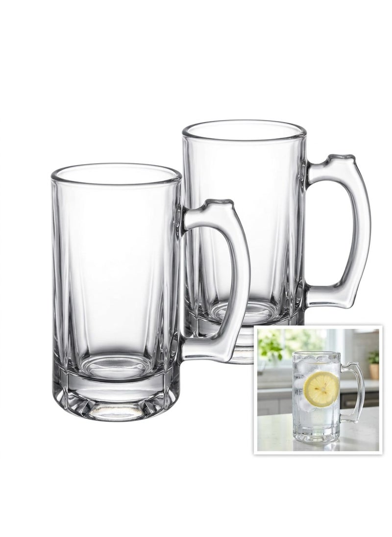 Blinkmax Set of 2 Glass Mugs with Handle, Cold Drinks and Juice Cups, Capacity, Suitable for Serving at Home and Gatherings - Transparent - Image 4