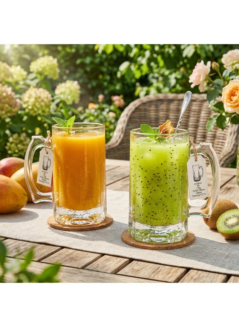 Blinkmax Set of 2 Glass Mugs with Handle, Cold Drinks and Juice Cups, Capacity, Suitable for Serving at Home and Gatherings - Transparent - Image 1
