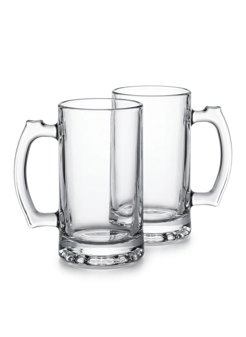 Blinkmax Set of 2 Glass Mugs with Handle, Cold Drinks and Juice Cups, Capacity, Suitable for Serving at Home and Gatherings - Transparent - Image 2