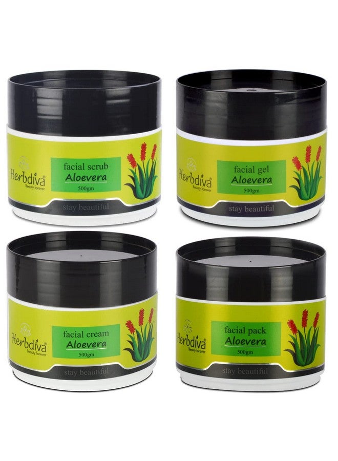 Herbdiva Aloevera Facial Scrub, Gel, Cream & Pack 500GM Each Pack of 4 - Image 1