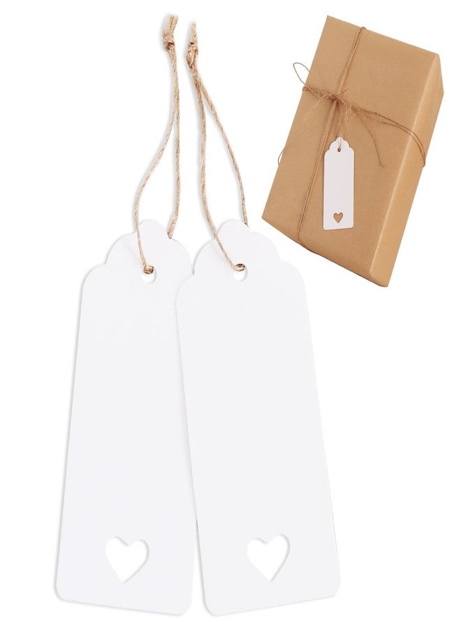 بيشيدا - ١٠٠ قطعة من بطاقات الهدايا الفارغة، بطاقات ورق كرافت أبيض على شكل قلب مجوف مع خيط، مثالية لعيد الأم، عيد الحب، أعياد الميلاد، حفلات الزفاف، هدايا حفلات استقبال المولود، وتغليف الهدايا للأعمال اليدوية - ١.٦ × ٣.٦ بوصة - Image 1