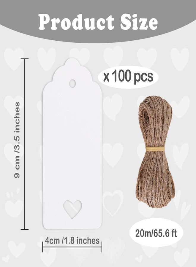 بيشيدا - ١٠٠ قطعة من بطاقات الهدايا الفارغة، بطاقات ورق كرافت أبيض على شكل قلب مجوف مع خيط، مثالية لعيد الأم، عيد الحب، أعياد الميلاد، حفلات الزفاف، هدايا حفلات استقبال المولود، وتغليف الهدايا للأعمال اليدوية - ١.٦ × ٣.٦ بوصة - Image 3